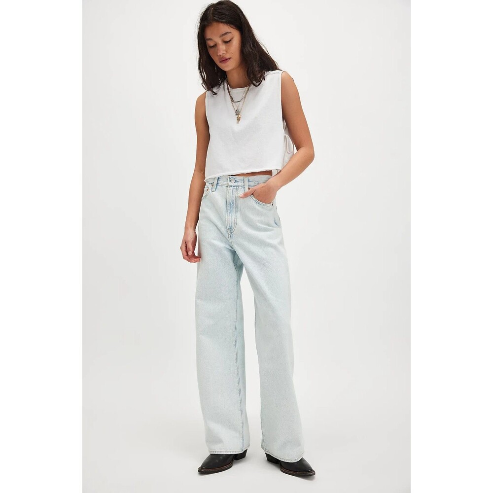 Levis Premium Womens Ribcage Wide Leg Denim Jeans 27 Light Blue Baggy Loose New